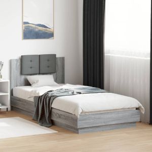 Cama c/ cabeceira/luzes LED 90x200 cm cinza sonoma seaw6976