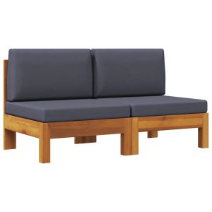 Sofás de centro 2 pcs com almofadões cinzento-escuro acácia