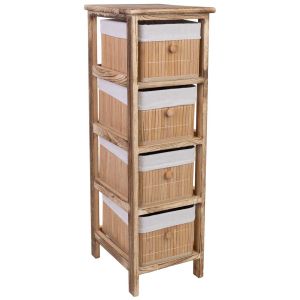 Chiffonier de madeira castanho 4 gavetas bambu 26x32x81 cm