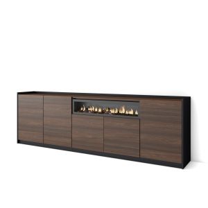 Aparador, 260x37x80cm, carvalho escuro e preto, lareira eléctrica rf4251
