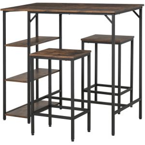 Conjunto de mesa de bar 109x60x100 cm placa de partícula, aço color marrón