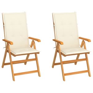 vidaXL sillas de jardín 2 uds con cojines crema madera maciza de teca