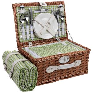Cesta de piquenique 4 pessoas castanho 40x28x19 cm