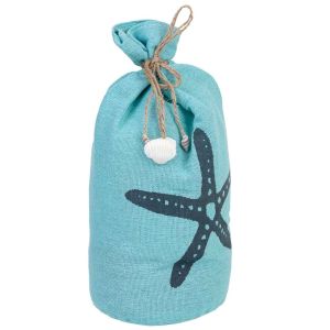 Peso de porta em aLGodão com estrela azul, 12x12x25 cm (altura)