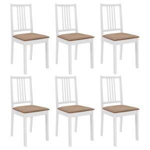 Cadeiras de jantar com almofadões 6 pcs madeira maciça branco ewg4638