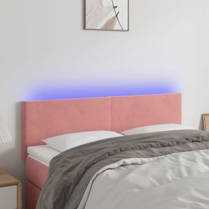 Cabeceira de cama c/ luzes LED veludo 144x5x78/88 cm rosa ptob4036