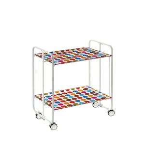 Carrinho de serviço dobrável bauhaus, armação de metal branco, 2 bandejas