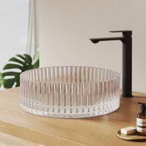 Emke lavabo redondo de encimera de vidrio templado 40cm, efecto tornasolado