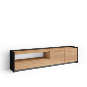 Móvel de tv, 207x37x50cm, carvalho e preto, LED rf4847