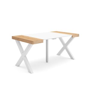 Mesa extensível, 160x90x73cm, carvalho e branco, pés de madeira rf2841