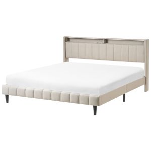 Cama dupla com LED tecido creme beaulieu