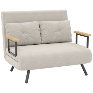 Sofá cama aço, espuma, poliéster e madeira de borracha color beige