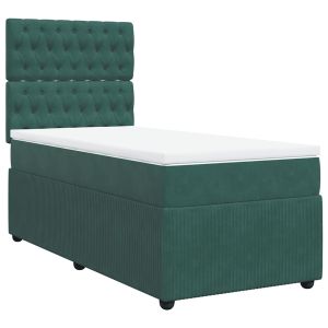 vidaXL cama box spring con colchón terciopelo verde oscuro 100x200 cm