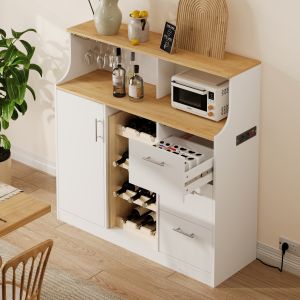 Aparador com LED e tomada 3 gavetas branco 121x120x40cm