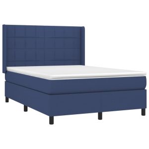 vidaXL cama box spring con colchón tela azul 140x200 cm