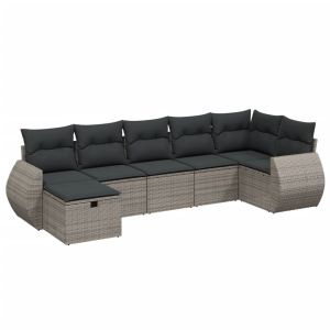 vidaXL set de sofás de jardín 7 piezas con cojines ratán pe gris