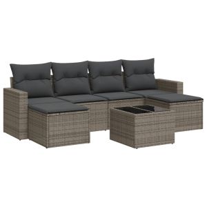 vidaXL set de sofás de jardín 7 piezas con cojines ratán pe gris