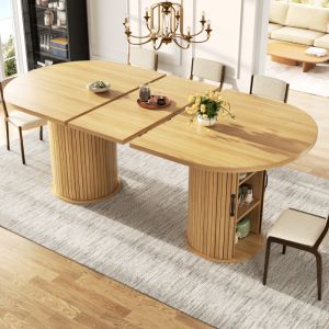 Mesa de comedor extensible con almacenaje natural 75x149,8x80cm