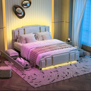 Sofa cama casal estofado com arrumacao 140x200cm bege