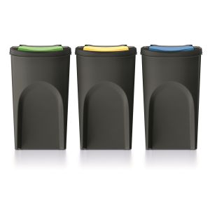 Conjunto de 3 baldes de lixo keden sortibox plástico reciclado, preto, 105l