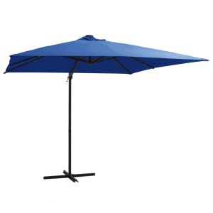 vidaXL sombrilla voladiza jardín LED palo acero azul azure 250x250 cm