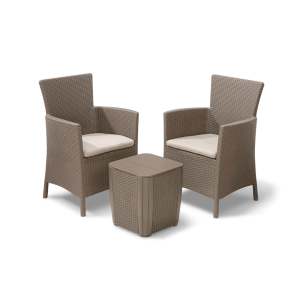 Conjunto de poltrona e mesa keter iowa capuccino(2x):62x60x89,mesa:39x39x42