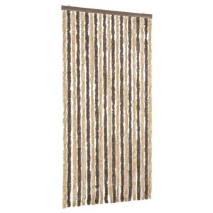 Cortina anti-insetos 90x200 cm chenille castanho-escuro e bege