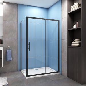 Porta de duche correr frontal+painel lateral,preto mate,1100x700x1850mm