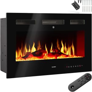 Chimenea eléctrica de pared, 91,5x12x43 cm, efecto llama, preto
