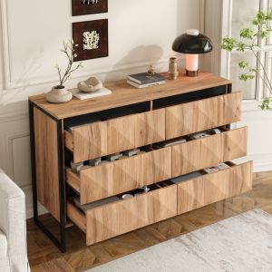 Aparador com 6 gavetas preto e natural 80x120x40cm
