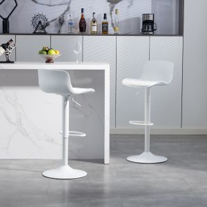 Banco de bar giratório regulável em metal e branco com encosto