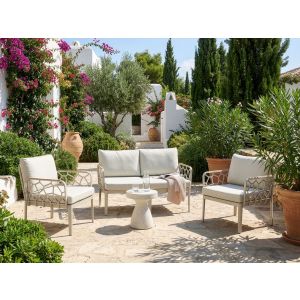 Conjunto de sofás de jardim 4 lugares eriche creme claro