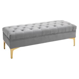 Banco de pé de cama 118x45x42 cm poliéster, espuma e metal color gris