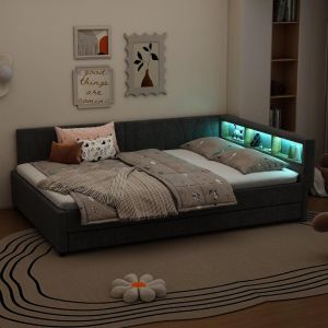 Sofa cama articulada 140x200cm com arrumacao usb-c LED cinza