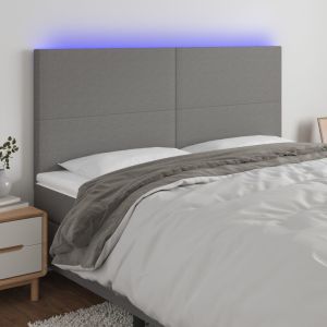Cabeceira de cama c/ LED tecido 160x5x118/128 cm cinza-escuro ptob6660