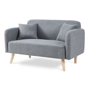 Sofá de 2 lugares midt de bouclé madeira 132x70x81 cm - cinzento [en.casa]