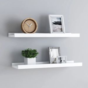 Unidade de prateleiras com rebordo 2 pcs 60x9x3 cm mdf branco