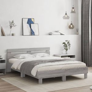 Cama c/ cabeceira/luzes LED 140x200cm cinzento sonoma