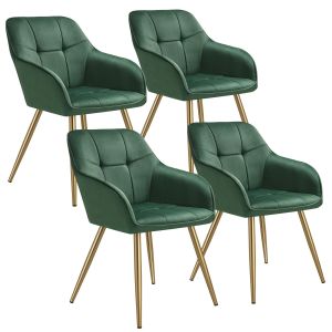 4 cadeiras de sala de jantar, aterciopeladas, 58x62x82 cm, verde oscuro/oro