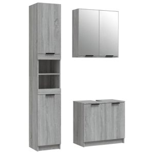 3 pcs conjunto móveis wc derivados de madeira cinzento sonoma