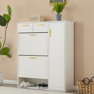 Sapateira com gavetas e prateleiras ajustáveis branca 107x95x24cm