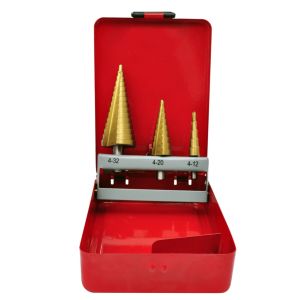 Set de taladro de paso hss broca escalonada 3-piezas cónica
