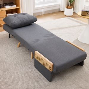Poltrona cama dobrável em linho cinzento 1 lugar encosto ajustável