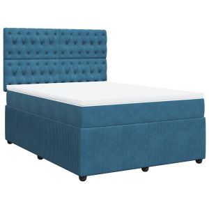 vidaXL cama box spring con colchón terciopelo azul 140x190 cm