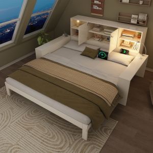 Cama com arrumação 90x200cm extensível madeira branco