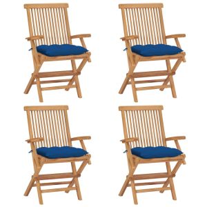 vidaXL sillas de jardín 4 uds madera maciza de teca con cojines azules