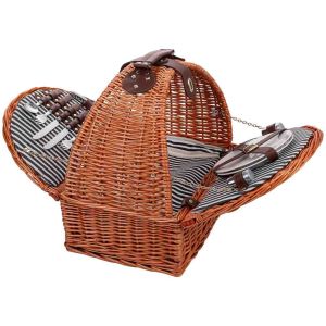 Cesto de piquenique para 2 pessoas, castanho, 40x28x14/40 cm