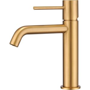 Torneira monocomando para lavatório em latão com acabamento ouro escovado