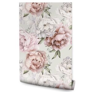 Papel de parede peónias folhas natureza quarto decoração moderna