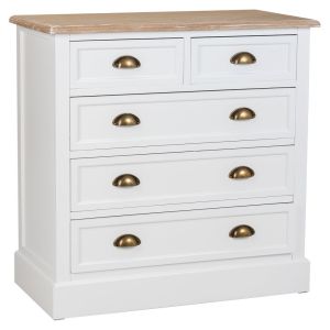 Cómoda em madeira com 5 gavetas branca 80x40x80,5